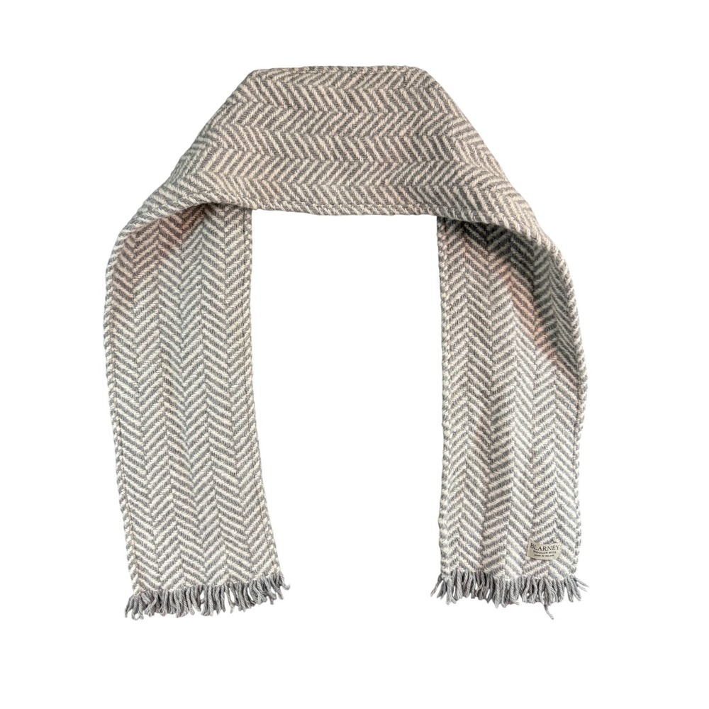 Blarney Woollen Mills Scarf Grey Herringbone Wool Alpaca Blend Made in Ireland